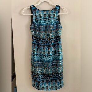 White House Black Market Knee Length Sleeveless Embroider Midi Dress Teal Black
